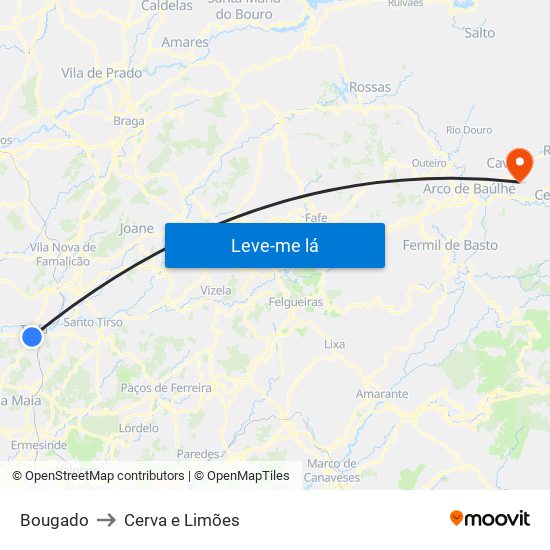 Bougado to Cerva e Limões map