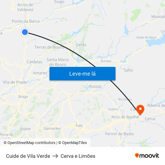 Cuide de Vila Verde to Cerva e Limões map