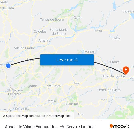 Areias de Vilar e Encourados to Cerva e Limões map