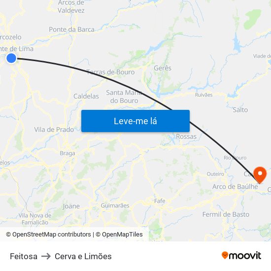 Feitosa to Cerva e Limões map