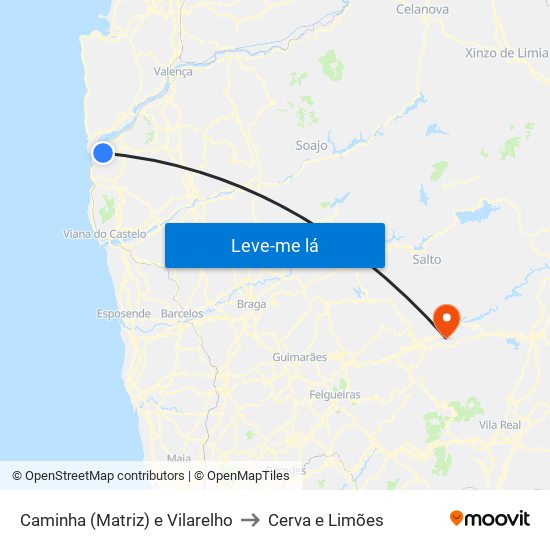 Caminha (Matriz) e Vilarelho to Cerva e Limões map