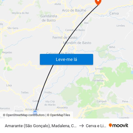 Amarante (São Gonçalo), Madalena, Cepelos e Gatão to Cerva e Limões map