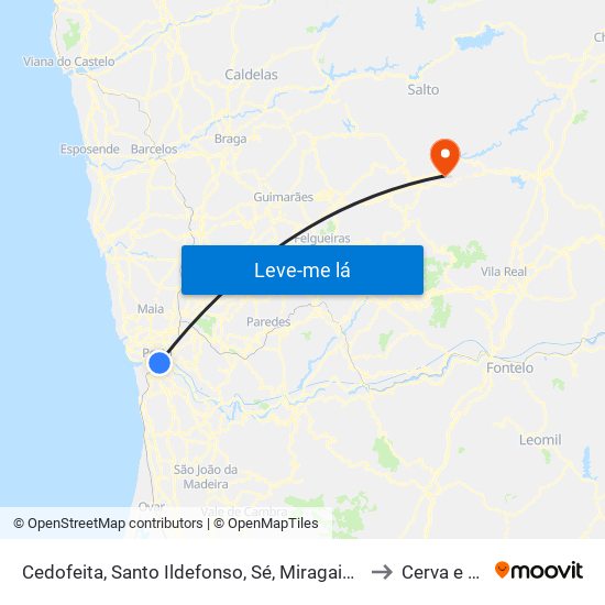 Cedofeita, Santo Ildefonso, Sé, Miragaia, São Nicolau e Vitória to Cerva e Limões map