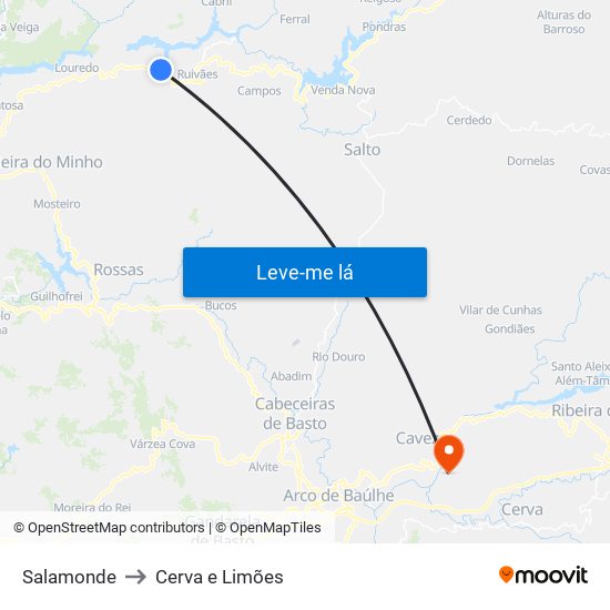 Salamonde to Cerva e Limões map