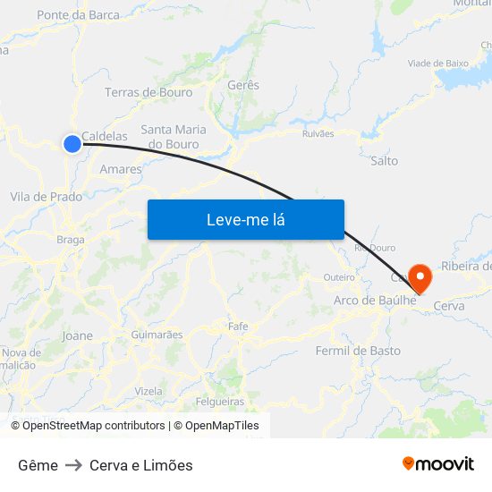 Gême to Cerva e Limões map