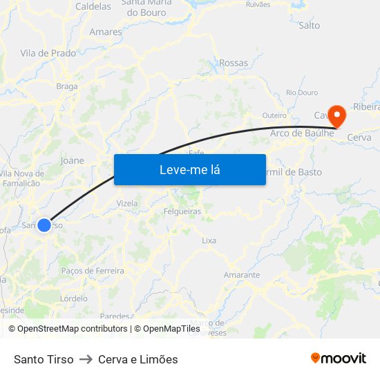 Santo Tirso to Cerva e Limões map