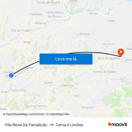 Vila Nova De Famalicão to Cerva e Limões map