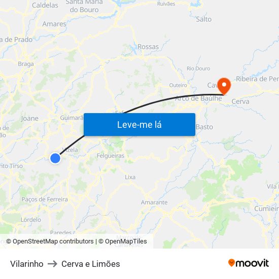 Vilarinho to Cerva e Limões map
