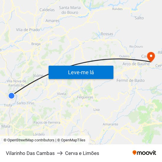 Vilarinho Das Cambas to Cerva e Limões map