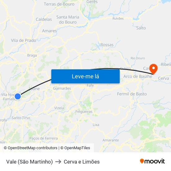 Vale (São Martinho) to Cerva e Limões map