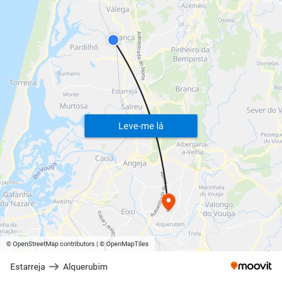 Estarreja to Alquerubim map
