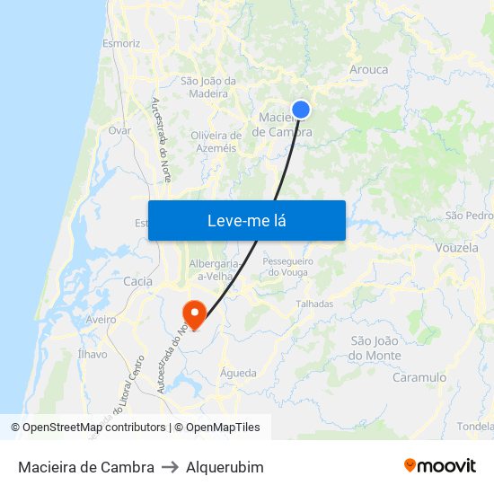 Macieira de Cambra to Alquerubim map