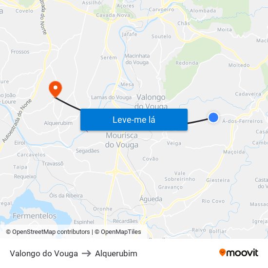 Valongo do Vouga to Alquerubim map