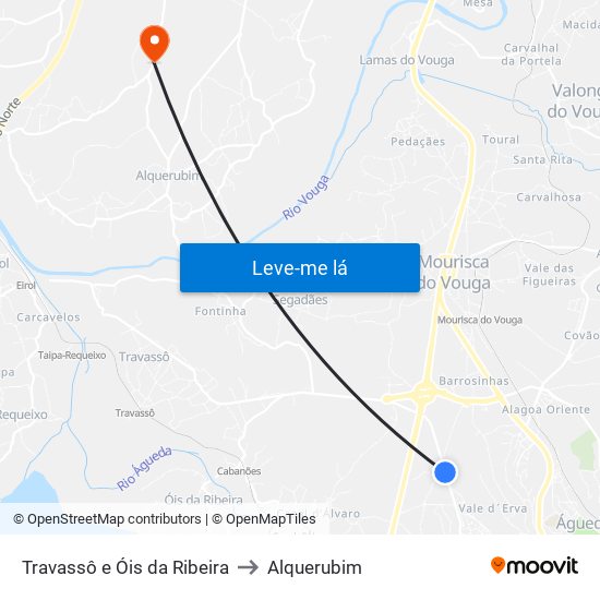 Travassô e Óis da Ribeira to Alquerubim map