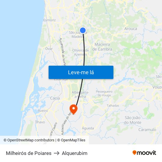 Milheirós de Poiares to Alquerubim map