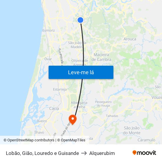 Lobão, Gião, Louredo e Guisande to Alquerubim map