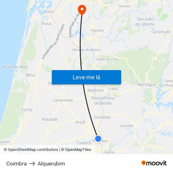 Coimbra to Alquerubim map