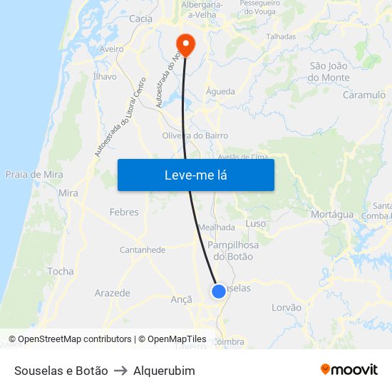 Souselas e Botão to Alquerubim map
