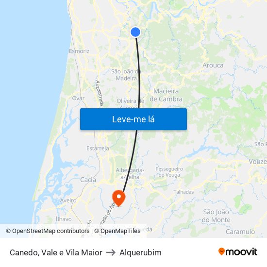 Canedo, Vale e Vila Maior to Alquerubim map