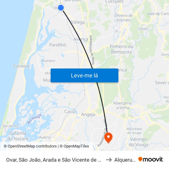 Ovar, São João, Arada e São Vicente de Pereira Jusã to Alquerubim map