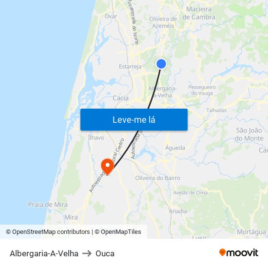 Albergaria-A-Velha to Ouca map