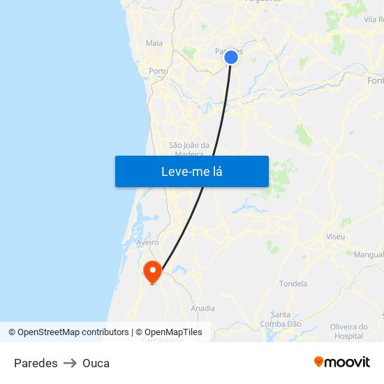 Paredes to Ouca map