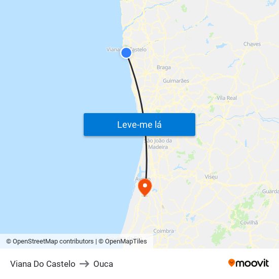 Viana Do Castelo to Ouca map