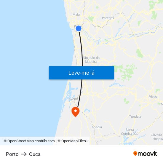 Porto to Ouca map