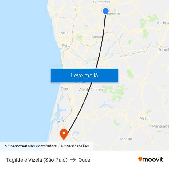 Tagilde e Vizela (São Paio) to Ouca map