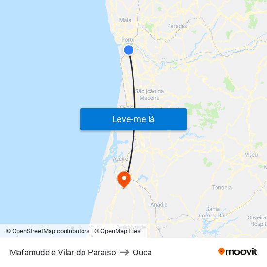 Mafamude e Vilar do Paraíso to Ouca map