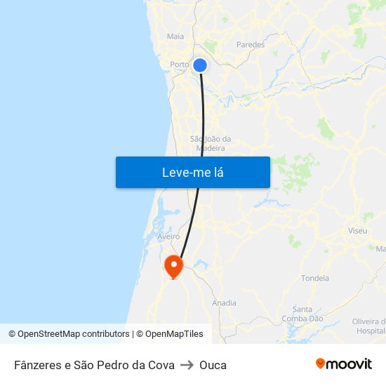 Fânzeres e São Pedro da Cova to Ouca map