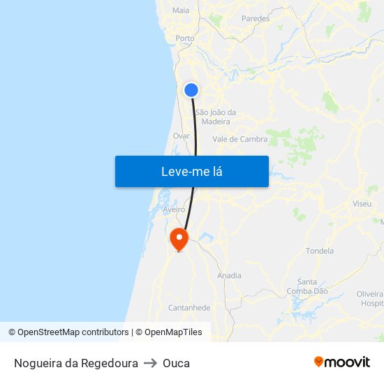 Nogueira da Regedoura to Ouca map