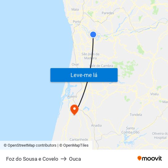 Foz do Sousa e Covelo to Ouca map