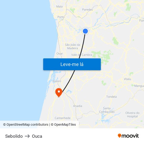 Sebolido to Ouca map