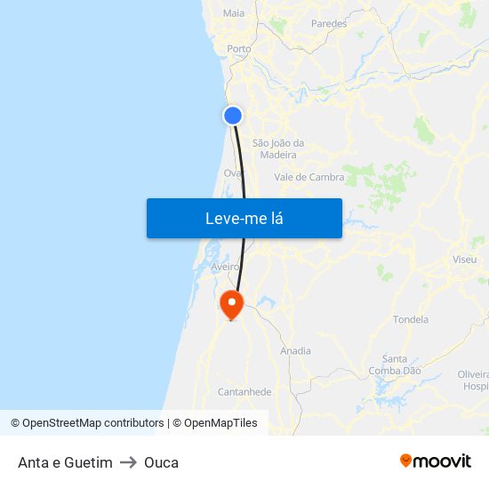 Anta e Guetim to Ouca map