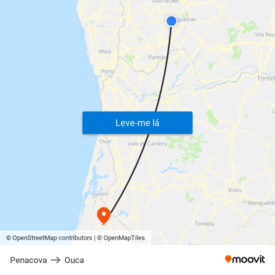 Penacova to Ouca map