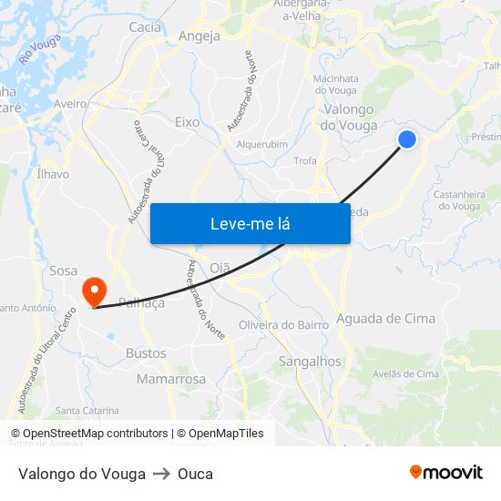 Valongo do Vouga to Ouca map