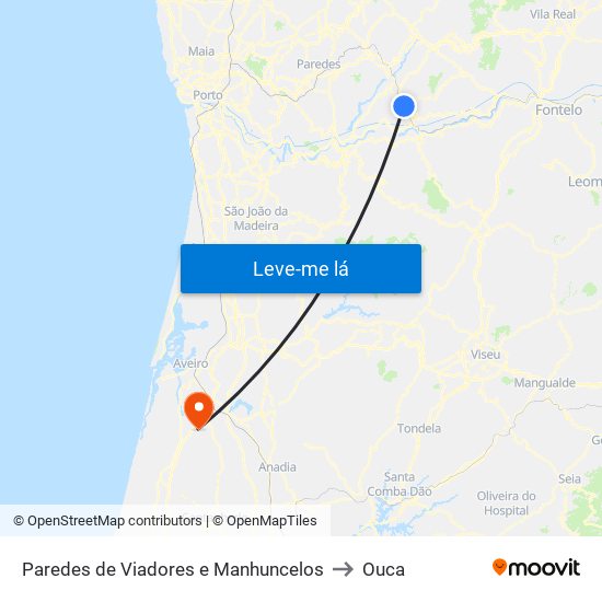 Paredes de Viadores e Manhuncelos to Ouca map