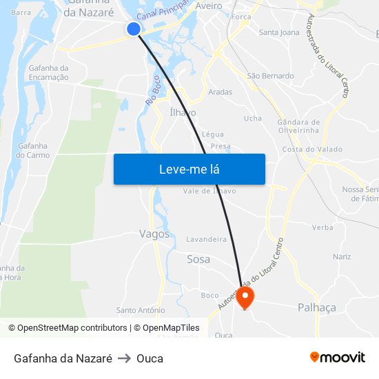 Gafanha da Nazaré to Ouca map