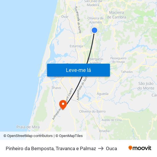 Pinheiro da Bemposta, Travanca e Palmaz to Ouca map