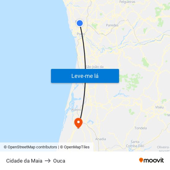 Cidade da Maia to Ouca map