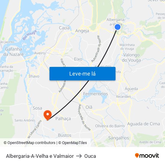 Albergaria-A-Velha e Valmaior to Ouca map