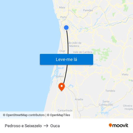 Pedroso e Seixezelo to Ouca map