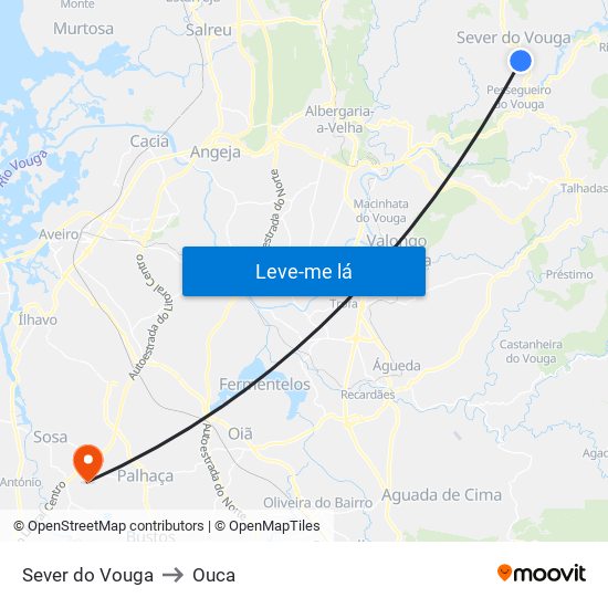Sever do Vouga to Ouca map