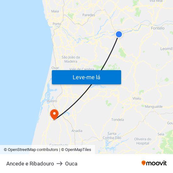 Ancede e Ribadouro to Ouca map