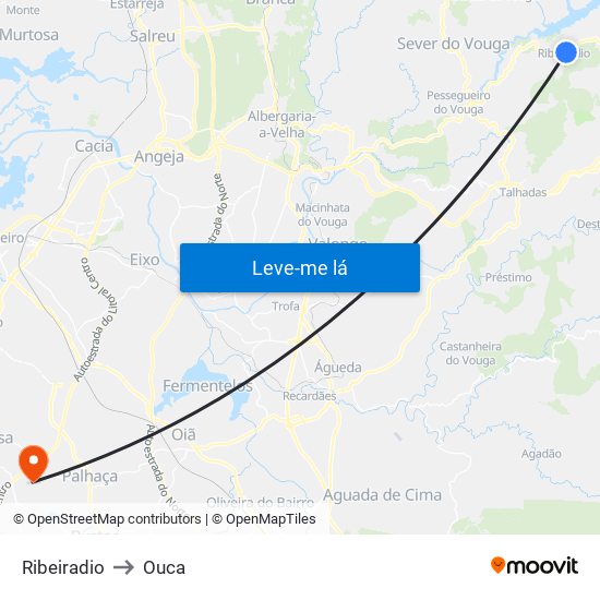 Ribeiradio to Ouca map