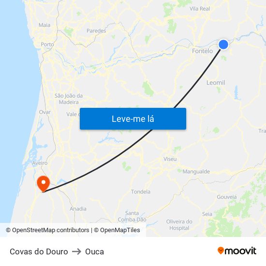 Covas do Douro to Ouca map
