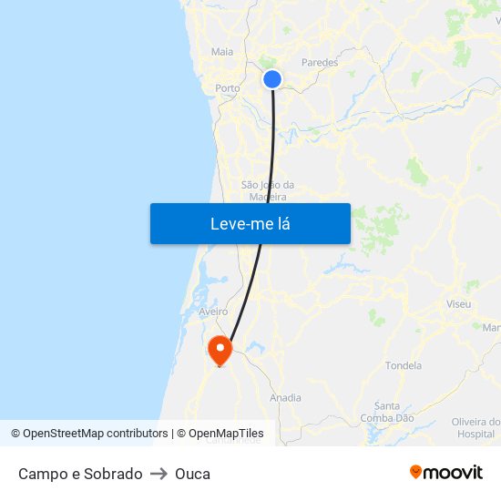 Campo e Sobrado to Ouca map