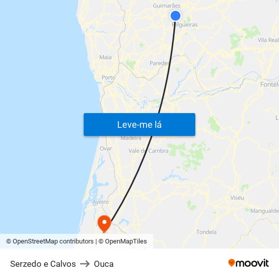 Serzedo e Calvos to Ouca map