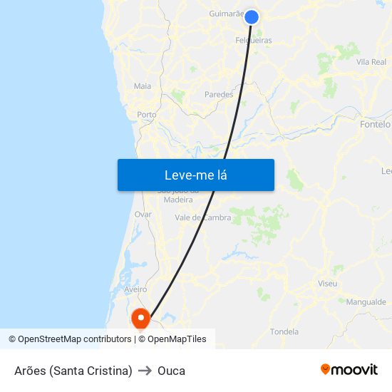 Arões (Santa Cristina) to Ouca map